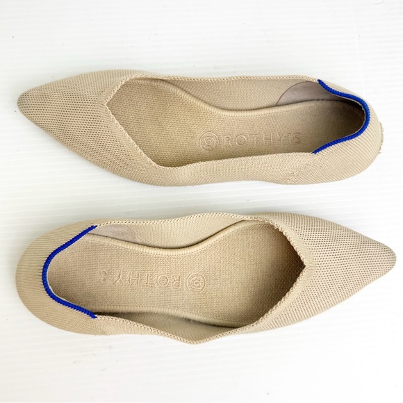 Rothy's Ecru Tortoise Shell Sole The Point Flats Cream Neutral Tan Beige 8.5